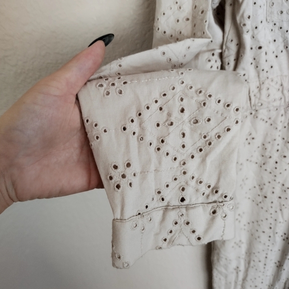 Free People Jumpsuit Set The Tone Utility Ivory Eyelet Lace  Elastic sz 10 - Picture 13 of 14